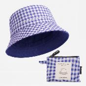 Chapeau imperméable pliable et réversible avec sac de rangement - Avec protection solaire UVP50+ - Matière recyclée - Bleu Vichy - Taille Unique