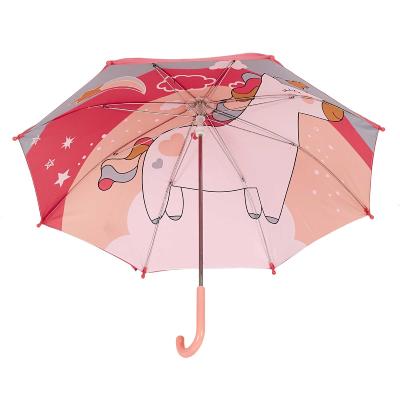 Parapluie long pour enfants - Intérieur imprimé - Rose - Licorne
