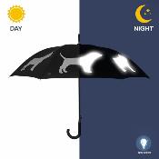 Parapluie automatique long - Protection extra large de 104 cm - Noir avec imprimé chien réfléchissant
