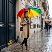 Mini parapluie pliant - Poignée à bouton - Résistant au vent - Arc-en-ciel