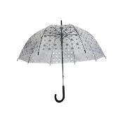 Parapluie droit cloche transparent - Ouverture Automatique - Etoiles argentées