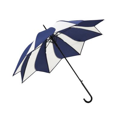 Parapluie+long+automatique+pour+femme+-+Toile+forme+petale+-+Blanc+et+Bleu