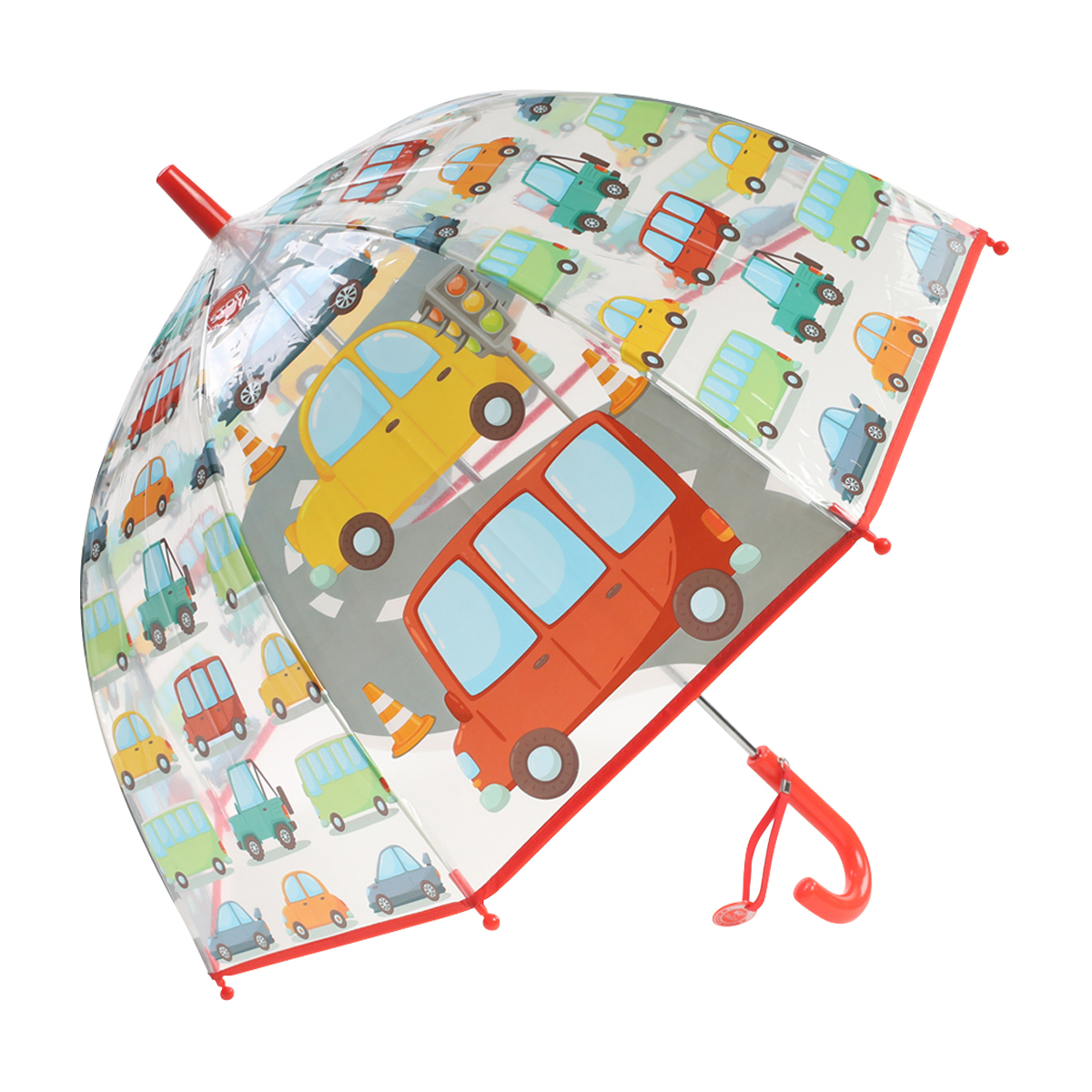 Parapluie enfant transparent - Parapluie garçon - Poignée rouge - Voiture