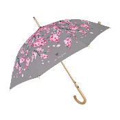 Parapluie écologique automatique pour femme - Fabriqué en tissu RPET et manche en bois - Grande protection de 102 cm de diamètre - Fleur de pêcher