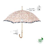 Parapluie écologique automatique pour femme - Fabriqué en tissu RPET et manche en bois - Grande protection de 102 cm de diamètre - Fleur blanche