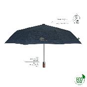 Mini parapluie pliant et écologique pour homme - Avec manche en bois - Système d'ouverture automatique - Bleu