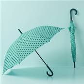 Grand parapluie automatique - Résistant au vent - Poignée incurvée - À pois - Bleu Aqua