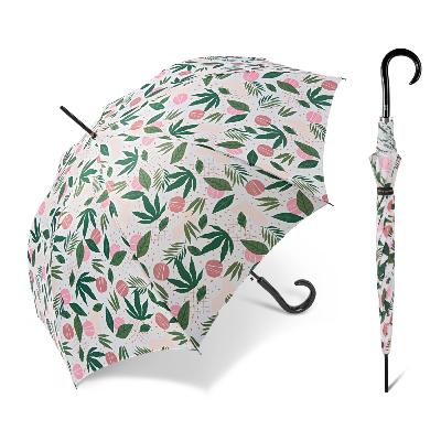 Grand parapluie automatique - Avec poignée courbée en bois - Blanc Tropical