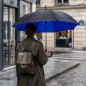 Parapluie de marche à double toile - Ouverture automatique - Résistant au vent - Bleu denim