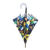 Parapluie automatique écologique pour femme - Fabriqué en tissu RPET et manche en bois - Grande protection de 101 cm de diamètre - Camélias