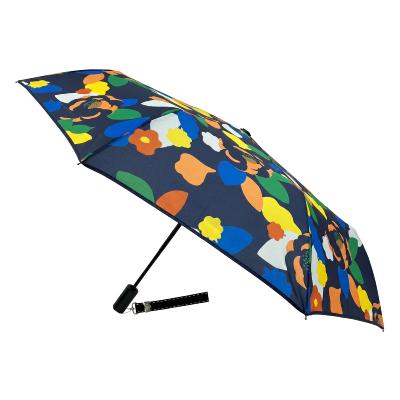 Parapluie pliant pour femme - Ouverture et fermeture automatiques - Résistant au vent - Poignée en bois d'érable avec dragonnes interchangeables - Motif léopard