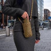 Ultra mini parapluie pliant pour femmes - Slim et léger - Résistant au vent - Avec protection UV - Avec sac smartphone assorti - Kaki