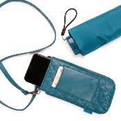 Ultra mini parapluie pliant pour femmes - Slim et léger - Résistant au vent - Avec protection UV - Avec sac smartphone assorti - bleu sarcelle