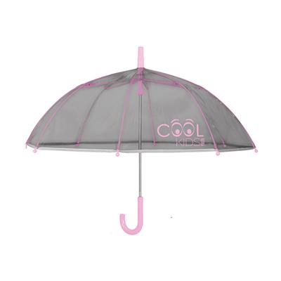 Parapluie enfant transparent gris - Bordure réflechissante - Poignée rose