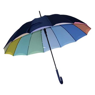 Parapluie long femme - Made in France - Double toile - Ouverture automatique - Bleu marine et intérieur arc en ciel