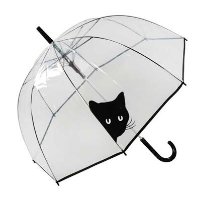 Parapluie cloche transparent automatique - Tête de chat noir