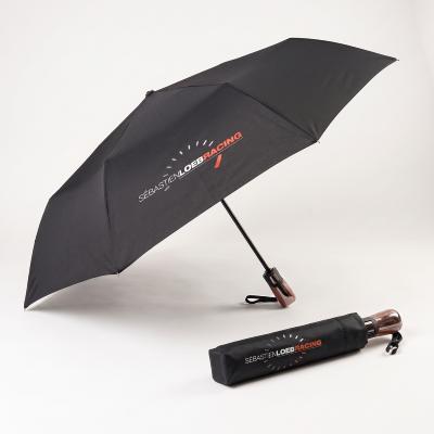 Parapluie pliant unisexe - Ouverture et fermeture automatiques - Résistant au vent - Poignée en bois - Bleu marine