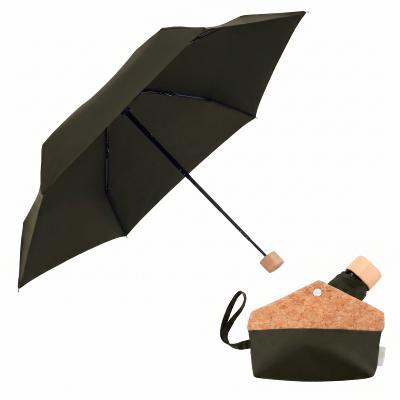 Parapluie de poche pliable - Avec sac assorti en tissu et liège - Ultraléger et compact - Olive foncé