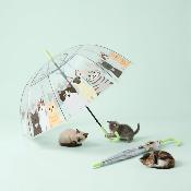 Parapluie cage à oiseaux transparent pour femme - Système d'ouverture automatique - Motif Chats