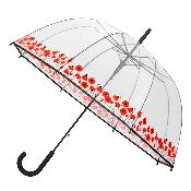Parapluie transparent cloche pour femme - Coquelicots rouges - Ouverture automatique - Transparent et rouge