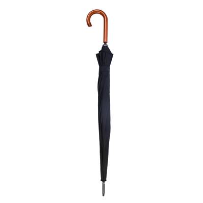 Parapluie Long pour Femme et Homme - 16 Baleines en fer - Grande toile de 135 cm - Résistant au vent - Poignée courbée en bois - Noir