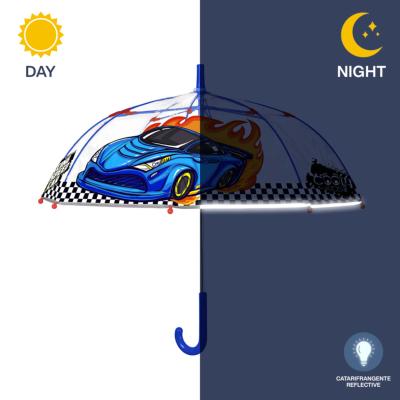 Parapluie transparent cloche pour enfant - Bordure réfléchissante pour une meilleure visibilité la nuit - Parapluie garçon - Voiture de course