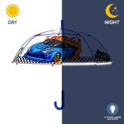 Parapluie transparent cloche pour enfant - Bordure réfléchissante pour une meilleure visibilité la nuit - Parapluie garçon - Voiture de course