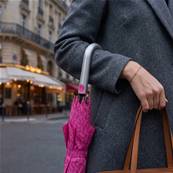 Grand parapluie automatique - Résistant au vent - Poignée incurvée - Motif géométrique - Rose
