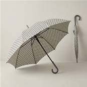 Grand parapluie automatique - Résistant au vent - Poignée incurvée - À pois - Beige
