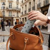 Mini parapluie pliant pour femme - Résistant au vent - À pois - Beige