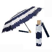 Parapluie pliant pour femme - Système d'ouverture et de fermeture automatique - Résistant au vent - Poignée en bois d'érable - Motif marinière
