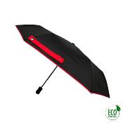 Automatiue parapluie pliant et écologique pour femme - Résistant au vent - Noir avec bordure rouge