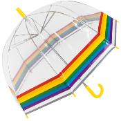 Parapluie cloche Enfant - Baleines sécurisées - Parapluie transparent avec bordure ARC-EN-CIEL Phosphorescente - Poignée Jaune