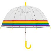 Parapluie cloche Enfant - Baleines sécurisées - Parapluie transparent avec bordure ARC-EN-CIEL Phosphorescente - Poignée Jaune