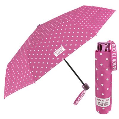 Mini parapluie pliant pour enfant - Parapluie solide et résistant au vent - Rose à pois blancs - Parapluie fille