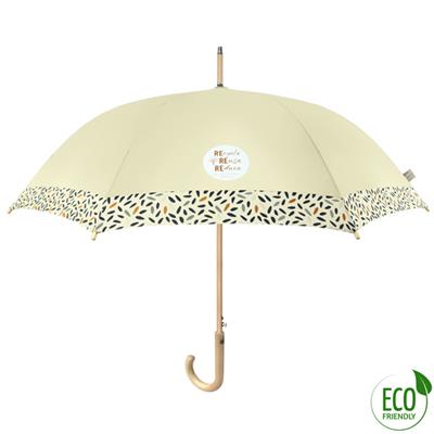 Parapluie canne et écologique pour femme - Ouverture automatique - Large protection 102 cm - Crème avec Bordure à motif