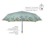 Parapluie pliant et écologique pour femme - Ouverture manuelle - Large protection 97 cm - Vert avec Bordure à fleurs - reduced
