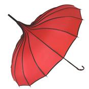 Parapluie long - Pagode - Large 90 cm - Poignée effet cuire - Rouge