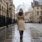 Parapluie cage à oiseaux transparent pour femme - Système d'ouverture automatique - Blanc Gouttes