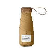 Mini parapluie pliant - Parapluie cinq volets - Protection UV - Léger et compact - Manche oblat en bois avec housse en tissu - Caramel rustique