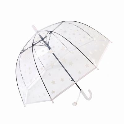 Parapluie Cloche Transparent pour Enfant - Système d'ouverture Automatique - 8 Baleines en Fibre de Verre - Poignée Confortable - Motifs d'étoiles