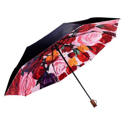 Parapluie pliant - Noir avec intérieur fleuri