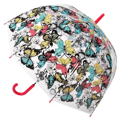 Parapluie droit cloche transparent - Design papillon avec poignée rouge