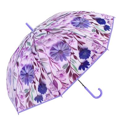 Parapluie Transparent pour Femme - Système d'ouverture automatique - Resistant au Vent - Motif floral - Lavande