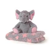 Couverture bébé avec peluche éléphant - Plaid Gris Rose avec Doudou Éléphant - 120 x 80 cm - 0 à 3 ans