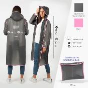 Imperméable - Bandes réfléchissantes au dos - Taille S (150-165CM) - Gris semi-transparent avec passepoil rose