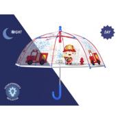 Parapluie enfant cloche transparent bleu et rouge - Bordure réflechissante - Poignée bleue - Parapluie Garçon - Pompier