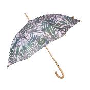 Parapluie écologique automatique pour femme - Fabriqué en tissu RPET et manche en bois - Grande protection de 102 cm de diamètre - Feuilles de Kenzia