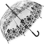 Parapluie transparent cloche - avec fleurs noirs