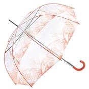 Parapluie transparent cloche automatique - Résistant au vent - Imprimé feuilles tropicales oranges